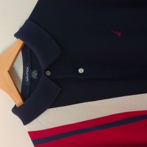Vintage 80s Nautica XL Vertical Color Block Stripe Cotton Polo Shirt